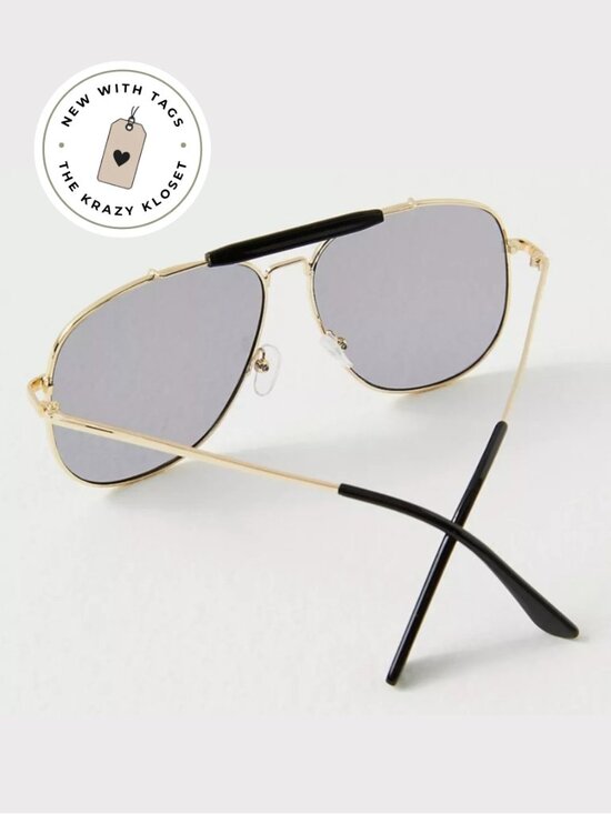 Free People Frank Classic Aviator Sunglasses NWT Smoke Thin Frame D-Shape Shades main image 5